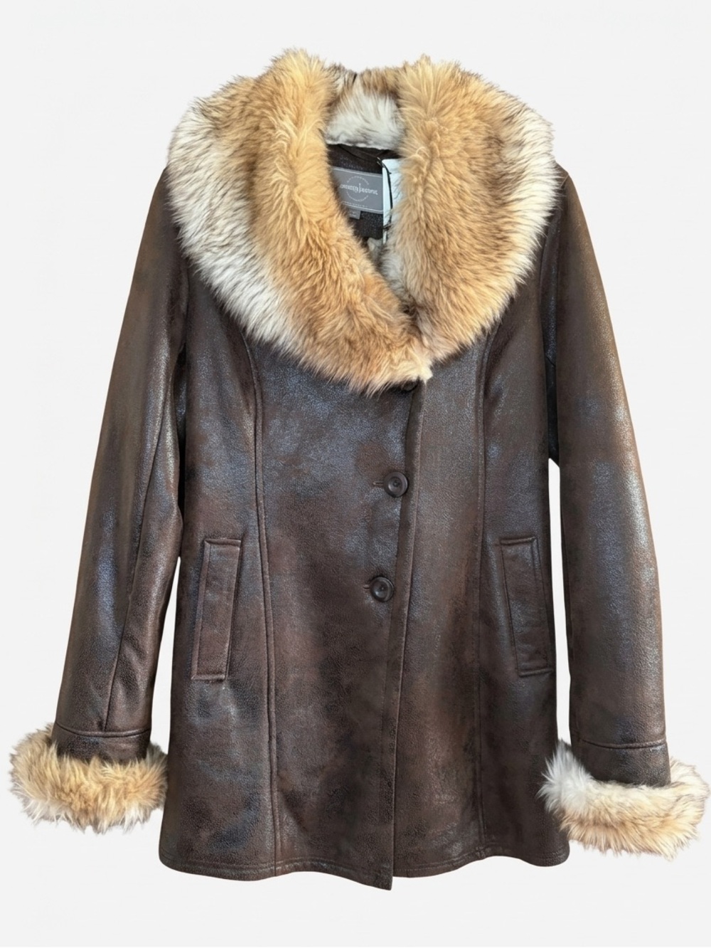 Johnston & Murphy brown tan faux fur Sherpa leather winter coat nwt